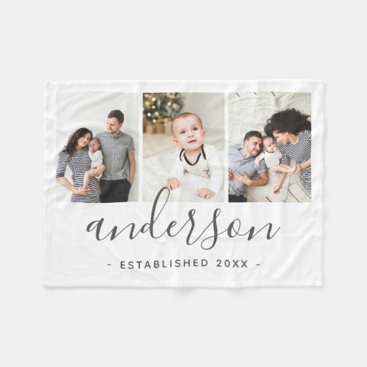 家族モダンモノグラム3フォトコラージュ フリースブランケット (正面(横))