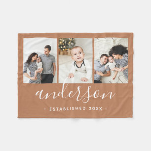 家族モダンモノグラム3フォトコラージュ フリースブランケット