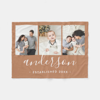 家族モダンモノグラム3フォトコラージュ フリースブランケット