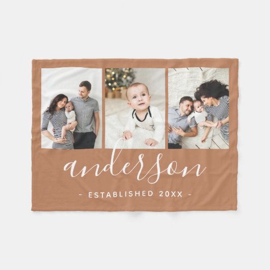 家族モダンモノグラム3フォトコラージュ フリースブランケット (正面(横))