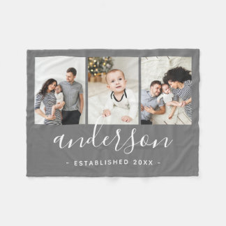 家族モダンモノグラム3フォトコラージュ フリースブランケット