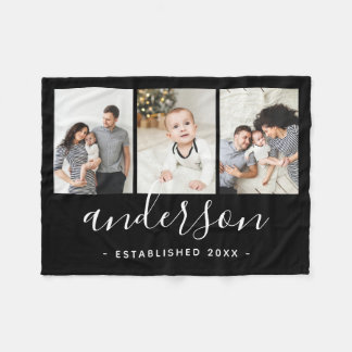 家族モダンモノグラム3フォトコラージュ フリースブランケット