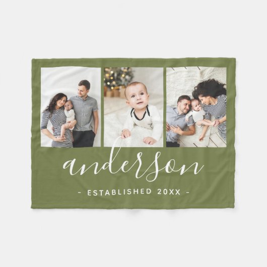 家族モダンモノグラム3フォトコラージュ フリースブランケット (正面(横))