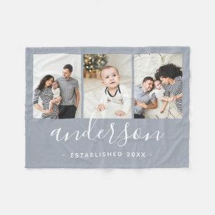 家族モダンモノグラム3フォトコラージュ フリースブランケット