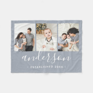 家族モダンモノグラム3フォトコラージュ フリースブランケット