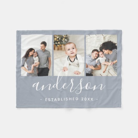 家族モダンモノグラム3フォトコラージュ フリースブランケット (正面(横))