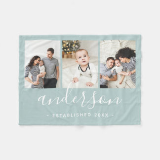 家族モダンモノグラム3フォトコラージュ フリースブランケット
