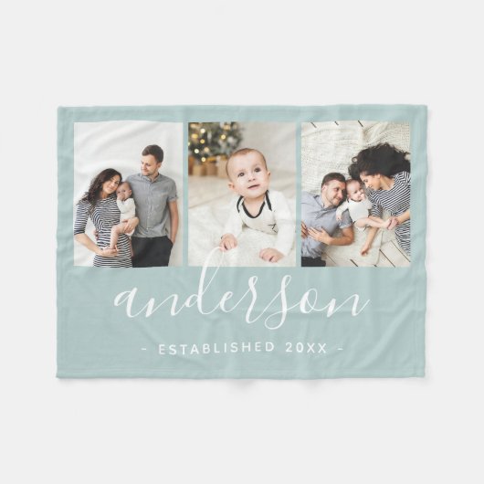 家族モダンモノグラム3フォトコラージュ フリースブランケット (正面(横))