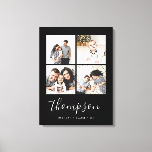 家族モダンモノグラム4フォトコラージュ キャンバスプリント (正面)