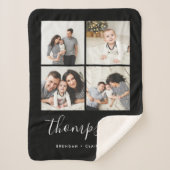 家族モダンモノグラムInstagramフォトコラージュ シェルパブランケット (正面)