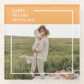 家族モダン写真と幸せな感謝祭の日の贈り物 ガラスコースター (正面)