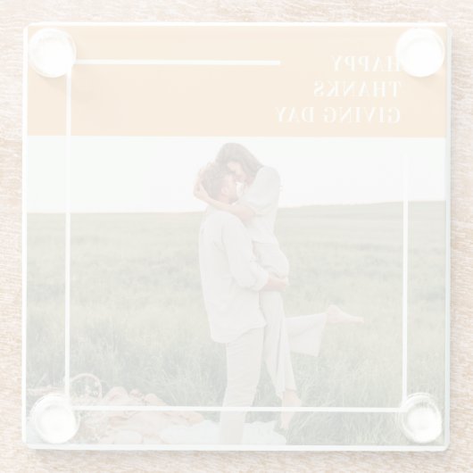 家族モダン写真と幸せな感謝祭の日の贈り物 ガラスコースター (裏面)