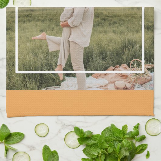 家族モダン写真と幸せな感謝祭の日の贈り物 キッチンタオル (折り畳み)