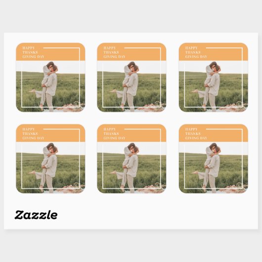 家族モダン写真と幸せな感謝祭の日の贈り物 スクエアシール (シート)