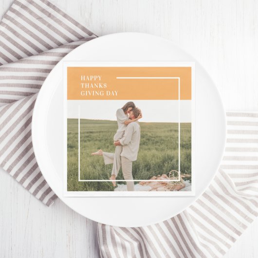 家族モダン写真と幸せな感謝祭の日の贈り物 スタンダードランチョンナプキン