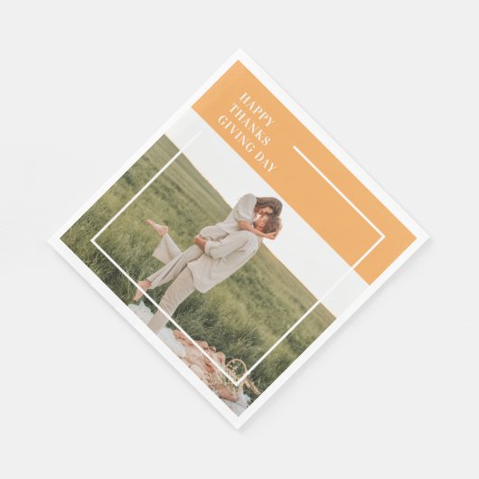 家族モダン写真と幸せな感謝祭の日の贈り物 スタンダードランチョンナプキン (角)