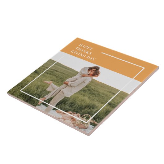 家族モダン写真と幸せな感謝祭の日の贈り物 タイル (側面)