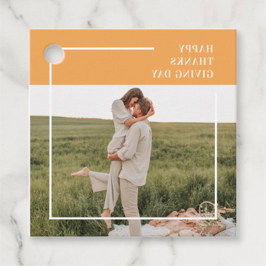 家族モダン写真と幸せな感謝祭の日の贈り物 フェイバータグ (正面)