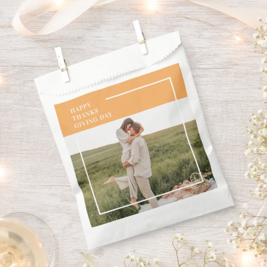 家族モダン写真と幸せな感謝祭の日の贈り物 フェイバーバッグ (クリップ留めされた状態)