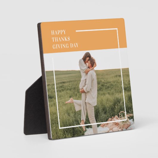家族モダン写真と幸せな感謝祭の日の贈り物 フォトプラーク (正面)