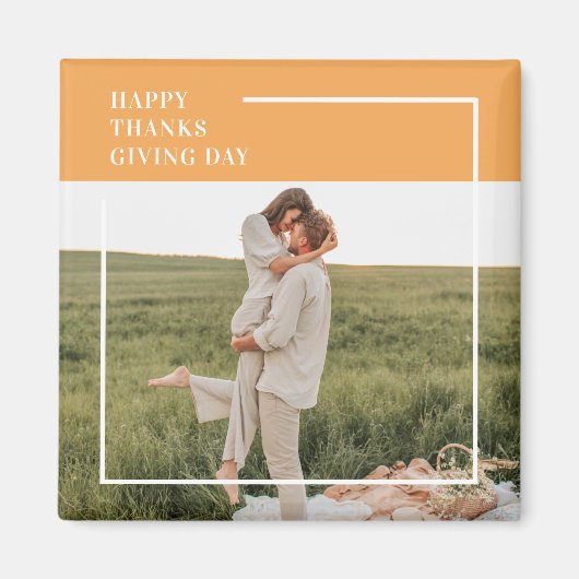 家族モダン写真と幸せな感謝祭の日の贈り物 マグネット (正面)
