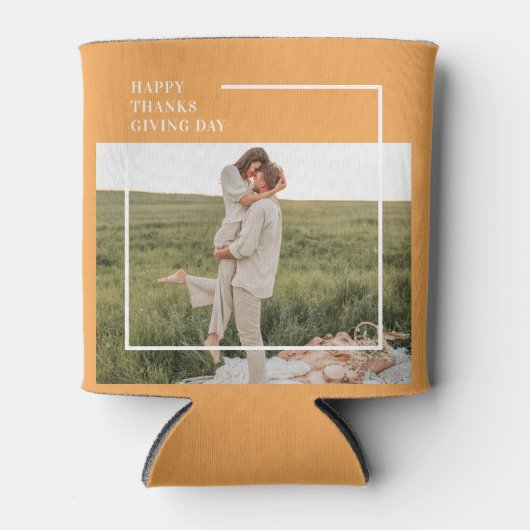 家族モダン写真と幸せな感謝祭の日の贈り物 缶クーラー (正面)