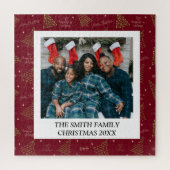 家族モダン写真と赤の季節の挨拶 ジグソーパズル (縦)