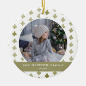 家族モダン写真の花柄クリスマス セラミックオーナメント (正面)