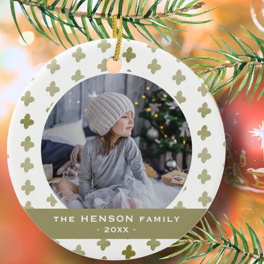 家族モダン写真の花柄クリスマス セラミックオーナメント