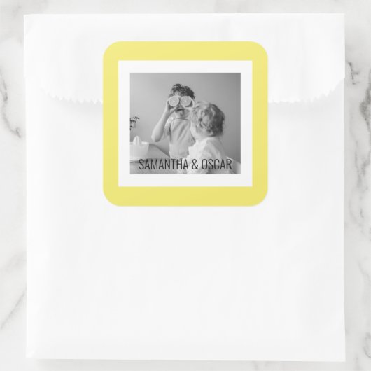 家族モダン写真イエローシンプルラブリーギフト スクエアシール (バッグ)