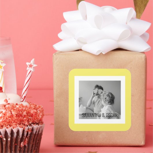 家族モダン写真イエローシンプルラブリーギフト スクエアシール (パーティー)