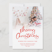 家族モダン写真オーバーレイ赤メリークリスマス シーズンカード (正面)