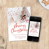 家族モダン写真オーバーレイ赤メリークリスマス シーズンカード