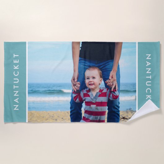 家族モダン写真カスタム休暇の目的地 ビーチタオル (正面)
