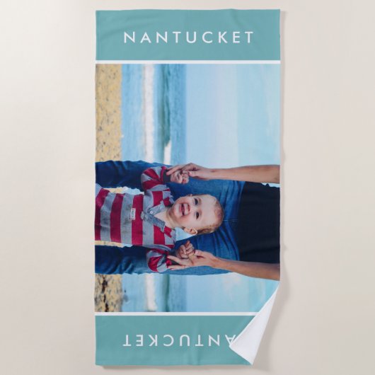 家族モダン写真カスタム休暇の目的地 ビーチタオル (正面)