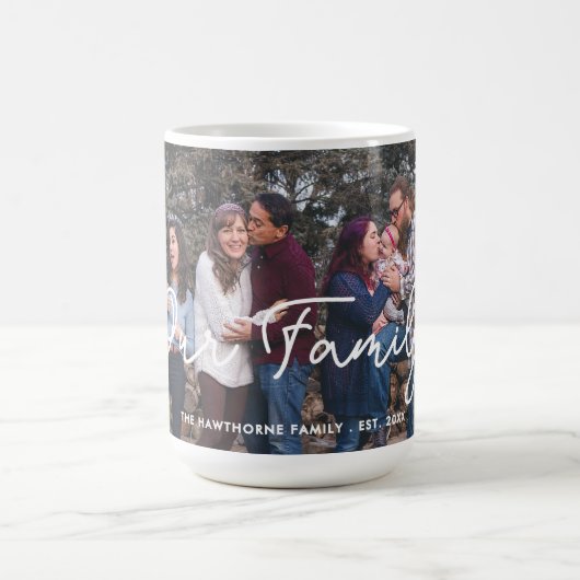 家族モダン写真カスタム文字かわいいパーソナライズされた コーヒーマグカップ (中央)