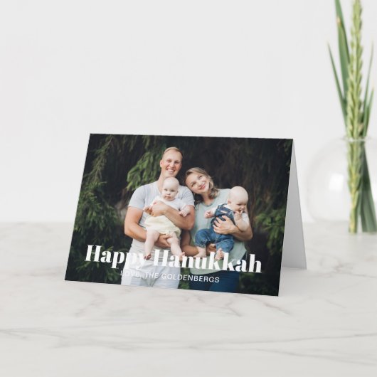 家族モダン写真カスタム文字ハヌカストライプのー シーズンカード (正面)
