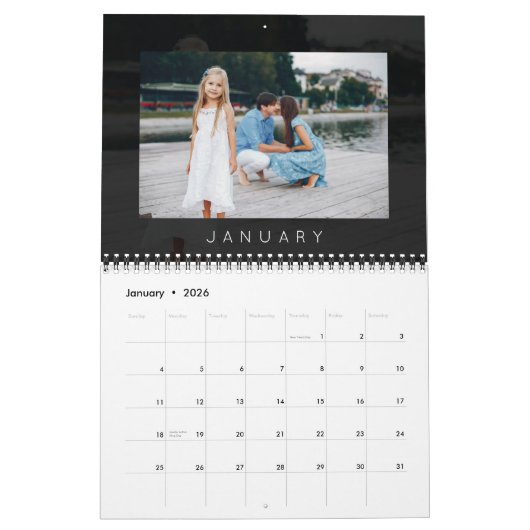 家族モダン写真カレンダー黒 カレンダー (1月 2026)