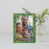 家族モダン写真クリスマスのスクリプエレガントト緑 箔シーズンポストカード (立ち正面)