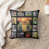 家族モダン写真コラージュのモノグラム名black th クッション (ブランケット)