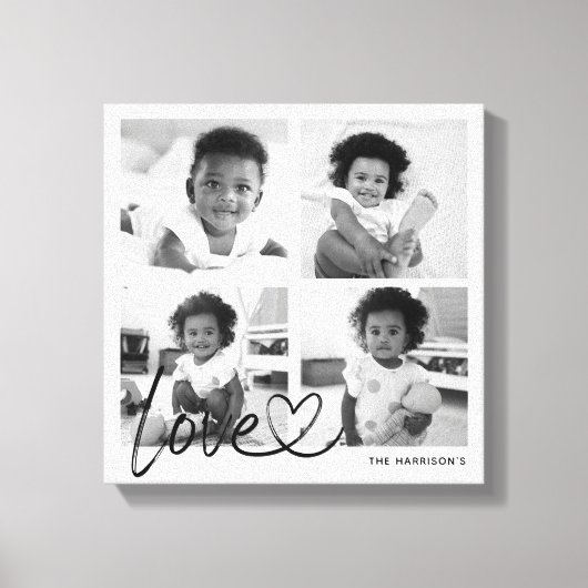 家族モダン写真コラージュのラブスクリプト キャンバスプリント (正面)