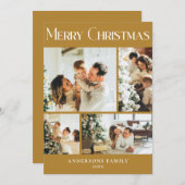 家族モダン写真コラージュマスタード金ゴールドクリスマス シーズンカード (正面/裏面)