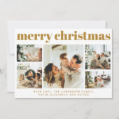 家族モダン写真コラージュマスタード金ゴールドクリスマス シーズンカード (正面)