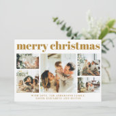 家族モダン写真コラージュマスタード金ゴールドクリスマス シーズンカード (スタンド正面)
