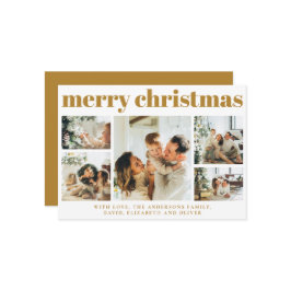 家族モダン写真コラージュマスタード金ゴールドクリスマス シーズンカード
