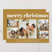 家族モダン写真コラージュマスタード金ゴールドクリスマス シーズンカード (正面/裏面)