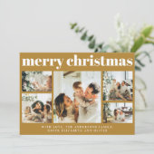 家族モダン写真コラージュマスタード金ゴールドクリスマス シーズンカード (スタンド正面)