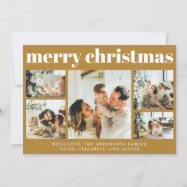 家族モダン写真コラージュマスタード金ゴールドクリスマス シーズンカード
