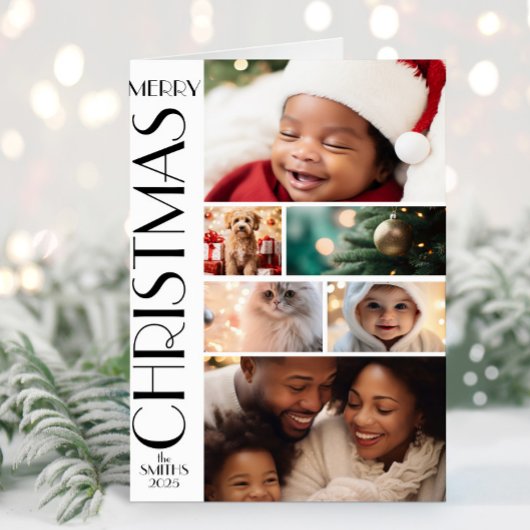 家族モダン写真コラージュ白黒ミニマリスト カード