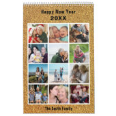 家族モダン写真コラージュ金ゴールドグリッターカスタム カレンダー (カバー)